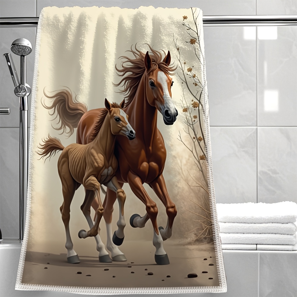 TEMU Impression Tendance sur le Thème d'un Cheval , Serviette de Bain , Multifonctionnelle et Polyvalente, Matériau en Polyester, Douce et de , ,