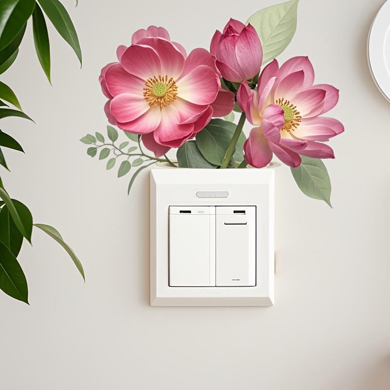1pc Exquisite Pink Floral Pattern Switch Sticker - Bathroom Bedroom Living Room Decorative Wall Sticker - Removable, Self-adhesive, Easy To Clean, Reusable Home Decor Additions