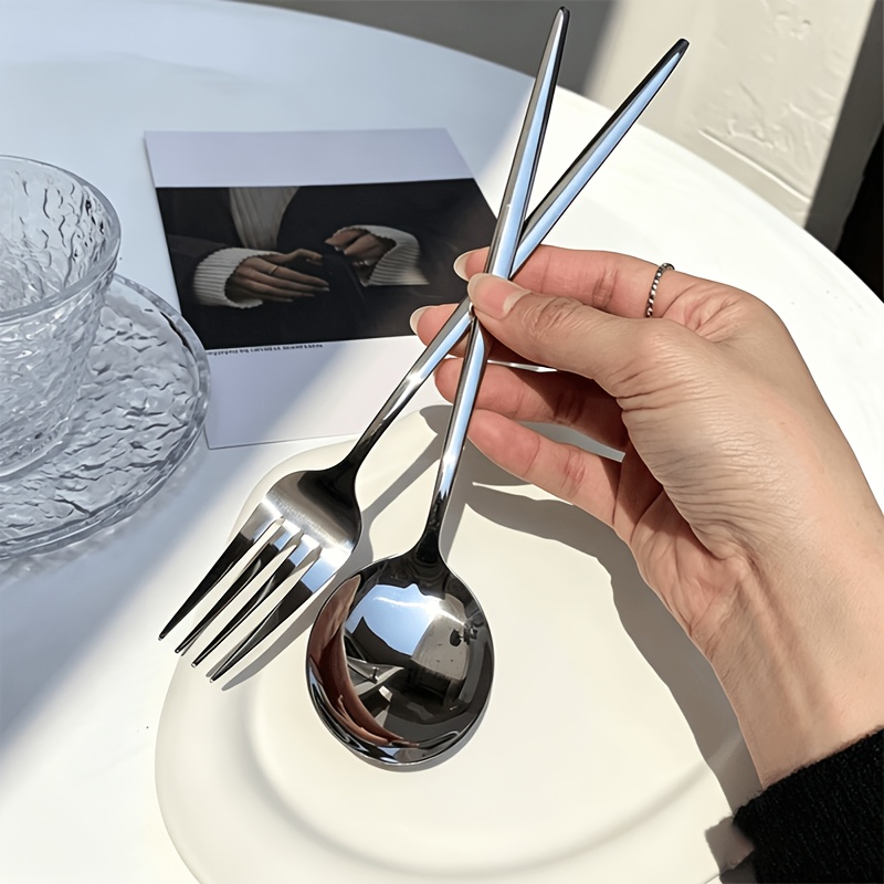TEMU 2pcs Vaisselle en acier inoxydable, ensemble de et cuillère, robuste et durable - , ustensiles de table formels, vaisselle essentielle , parfait