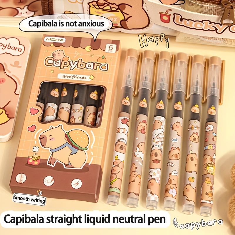 

6-pack Capybara Gel Ink Pens, Quick-drying Plastic Medium Point 0.5mm For Smooth Writing, Cute Animal Design Rollerball Pens For Students & Office