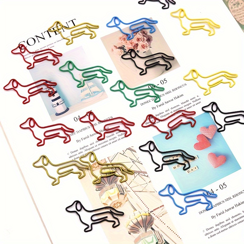 

30pcs Dachshund Shaped Paper Clips, Multicolor Metal Creative Stationery, Animal Shaped Bookmark Clips For Office Document Organization