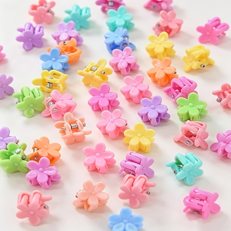 TEMU 80pcs Random Color Small Flower Hair Clips, Simple Side Bang Clips, -style High-quality Mini Claw Clips That Won't Hurt Hair, Suitable For