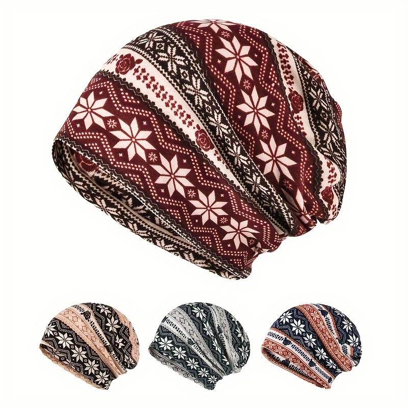 Chic Snowflake Print Beanie, Soft & Warm Skull Cap