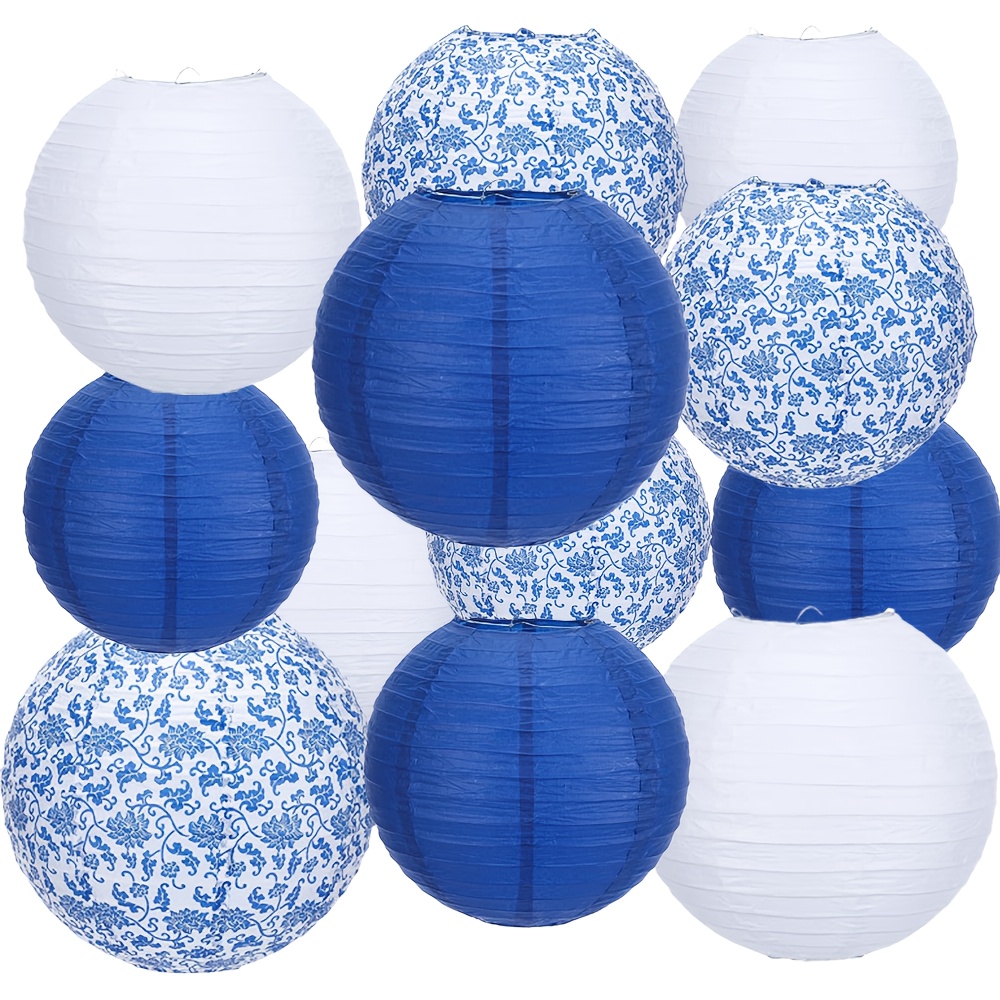 

12pcs Porcelain Inspired Paper Lanterns - Festive Celebrations, Parties & Home Decor, Best For Christmas