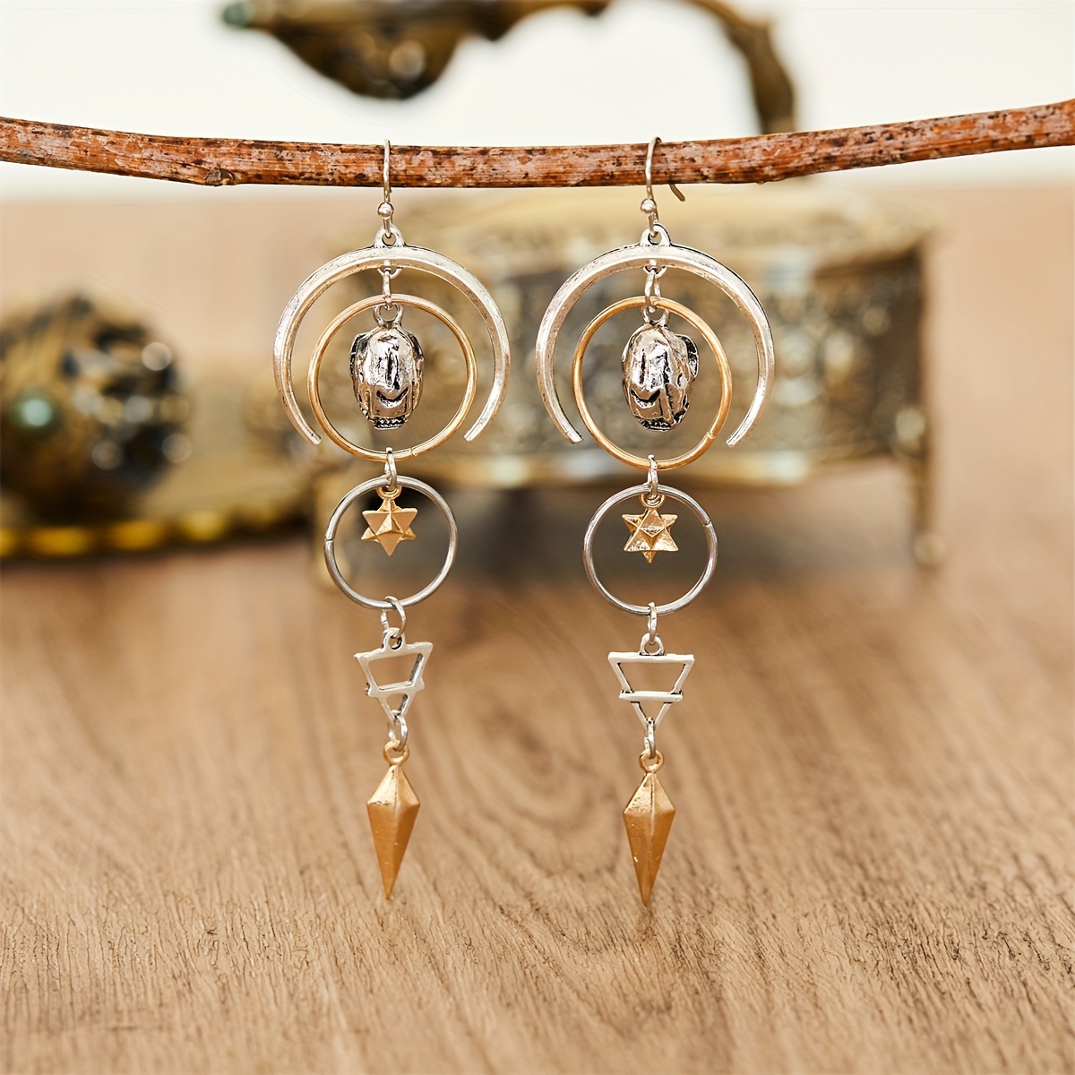 TEMU Retro Easy Crescent Ring Pendant Shooting Star Pendant Ear Jewelry Earrings Halloween Individual Outfit Jewelry Party Holiday Commemorative Gift