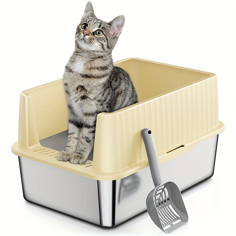 

Stainless Steel Litter Box, Cat Litter Box, Kitten Litter Box - 17.3" L X 13.3" W X 11.8" H - High Sided - Easy To Clean, Leak-proof, Non-stick, Odor-reducing, Metal Litter Box For Small Cats