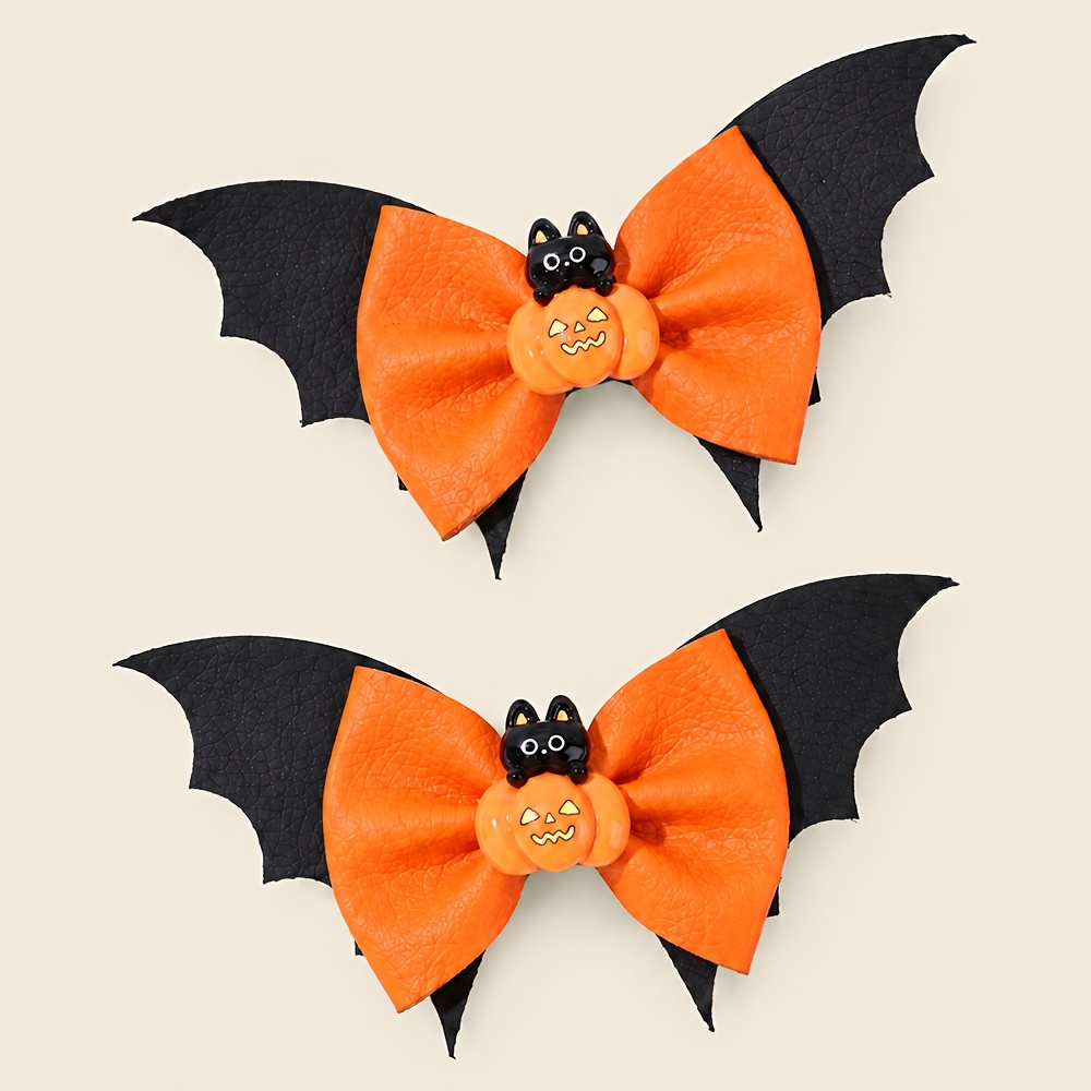TEMU 2pcs Halloween Bow Hair Clips For Women Mini , Pumpkin, Bat, Decor Bow Hair Barrettes Hair Accessories For Halloween Party, Gifts
