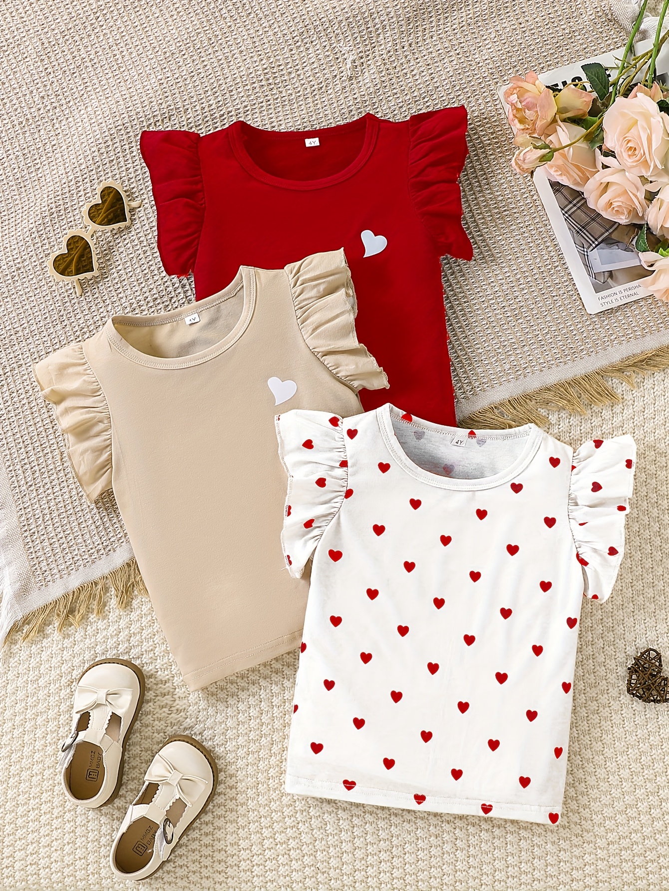 Girls' Summer Heart Print T-Shirt Set