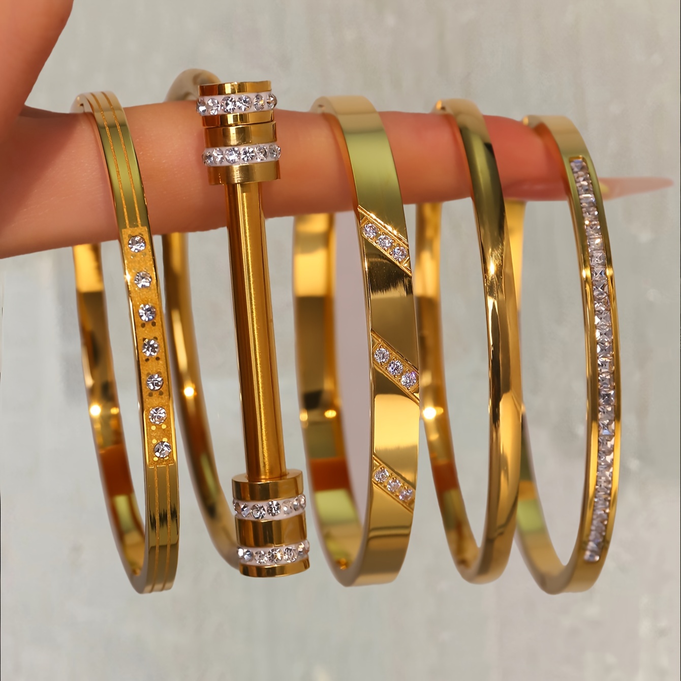 

5pcs Simple And Fashionable Retro Stainless Steel Horseshoe, , Single Row, Bracelet Set Is Suitable For Your Beautiful Girlfriend For The