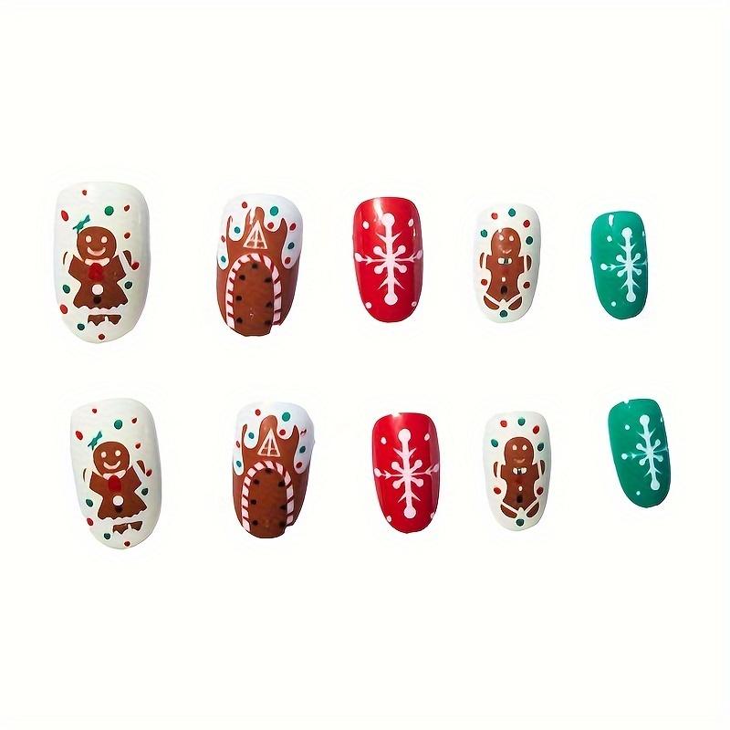 Christmas Themed Press-on Nails - Almond Shaped, Medium Length In Mixed 