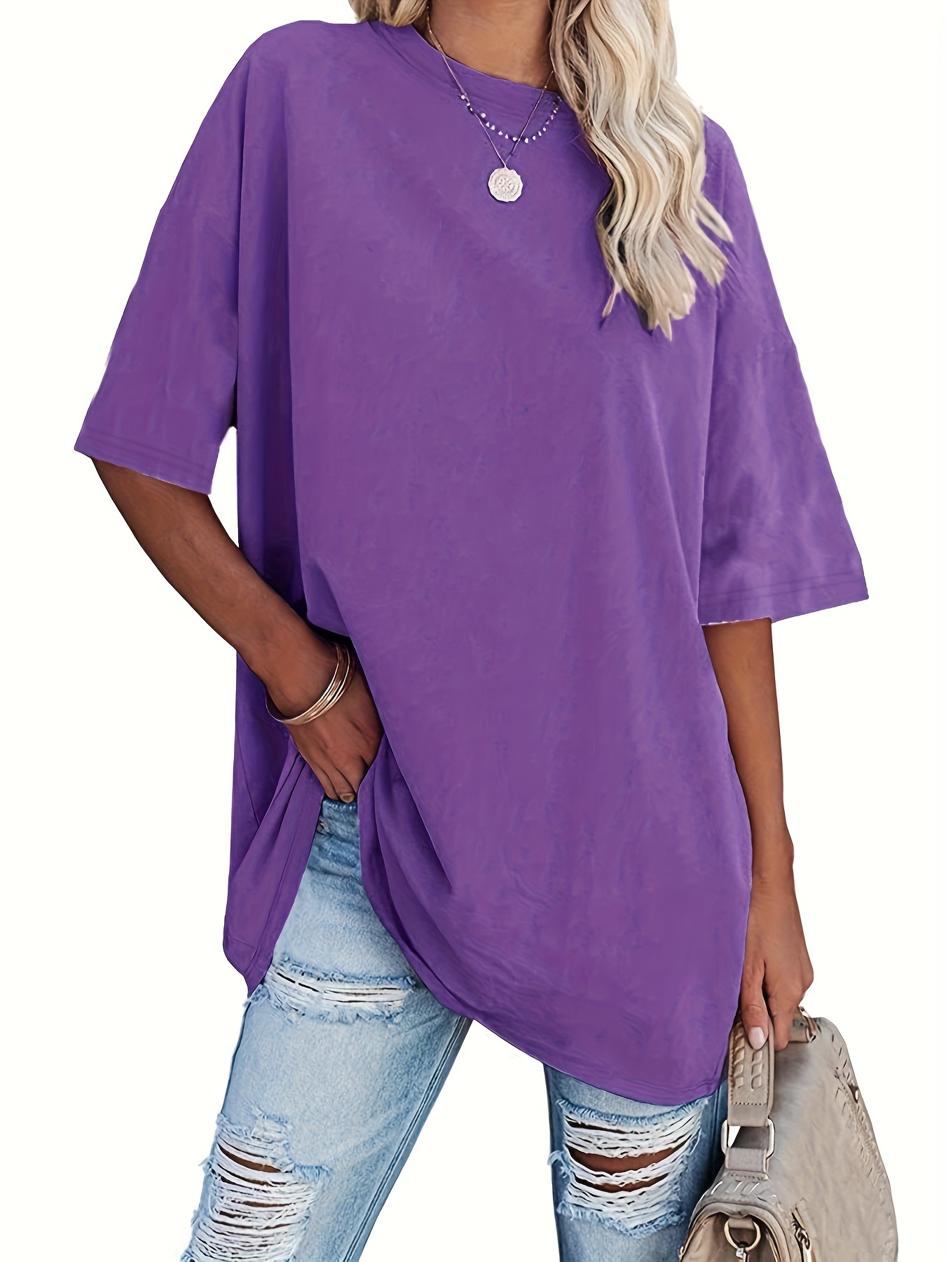 Plus Size Solid Simple T-Shirt, Casual Crew Neck Short Sleeve T-Shirt, Women's Plus Size?Clothing