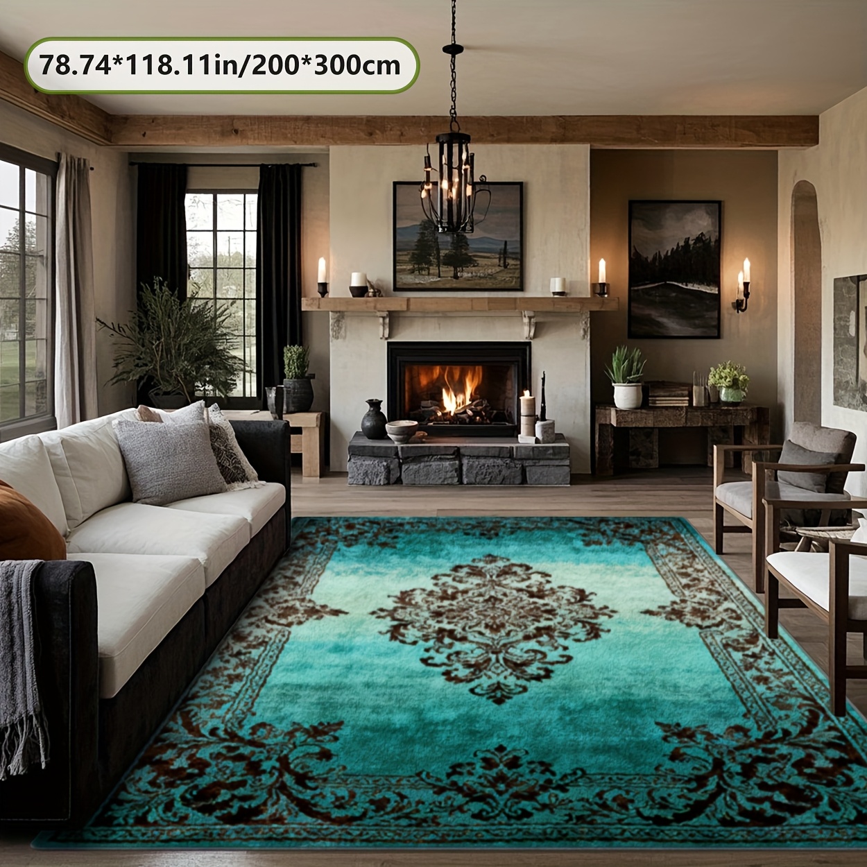 TEMU Zulida Turquoise Blue & Mat - Large Turquoise Green With Navy Blue/ Pattern, Soft Rectangular For Living Room, Bedroom, Hallway - Turquoise