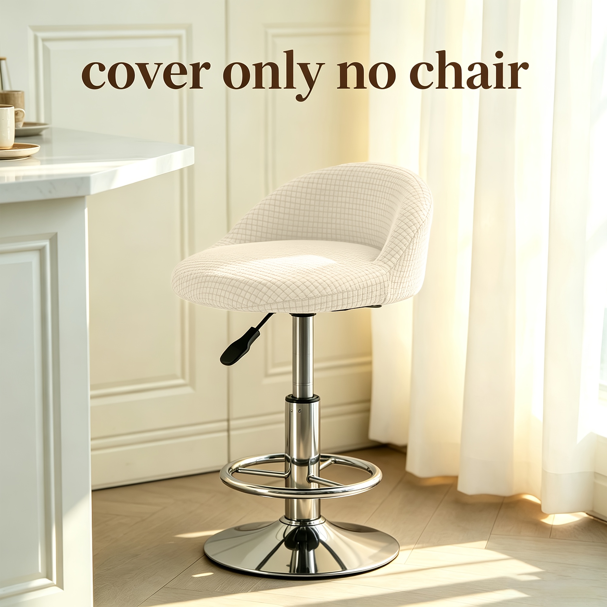 TEMU 1 Housse de tabouret barrot rotatif à dos arc élastique en à motif de , lavable en machine, réutilisable, housse de chaise élastique