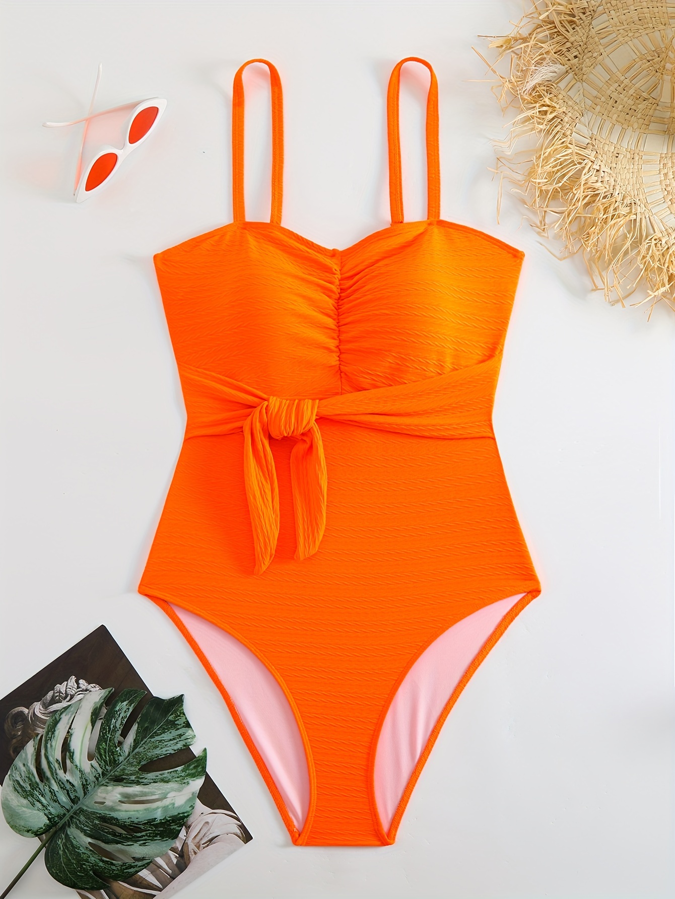 Naranja Traje De BaÃ±o Fruncido Traje Baño Pieza Talla Rápido Temu