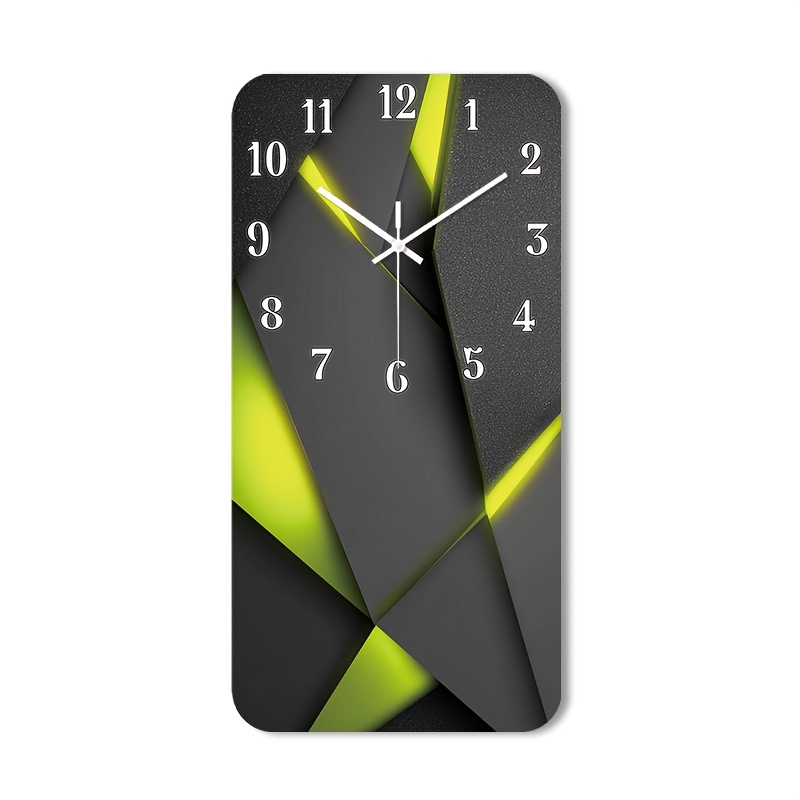 TEMU 1pc Silent Wall Clock Non-ticking Wooden, Decorative Square Clock Abstract Geometric Pattern With Neon Accents Design For Bedroom, Dining Room,