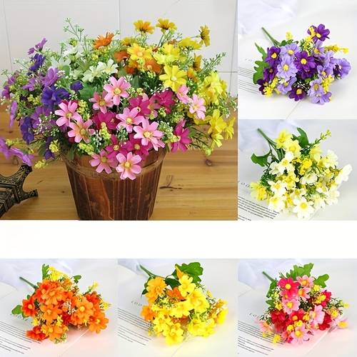 5 bundles vibrant artificial daisy bouquet realistic flowers for weddings home decor and outdoor use valentines day mothers day and spring celebrations orange rose pink 12 8 inch height with flexible stems and leaves tabletop bouquet decorative bouquet durable artificial flowers
