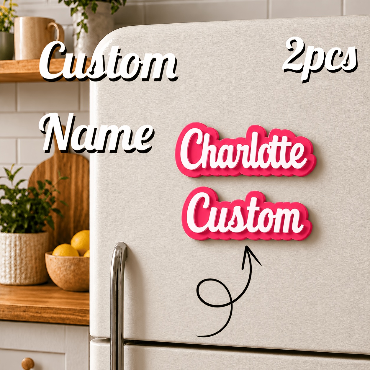 TEMU [custom] 4/3/2/1pc Personalized 3d Printed Texture Alphabet Refrigerator Magnets, Customizable Kitchen Magnets With Cute Designs, Decorating And