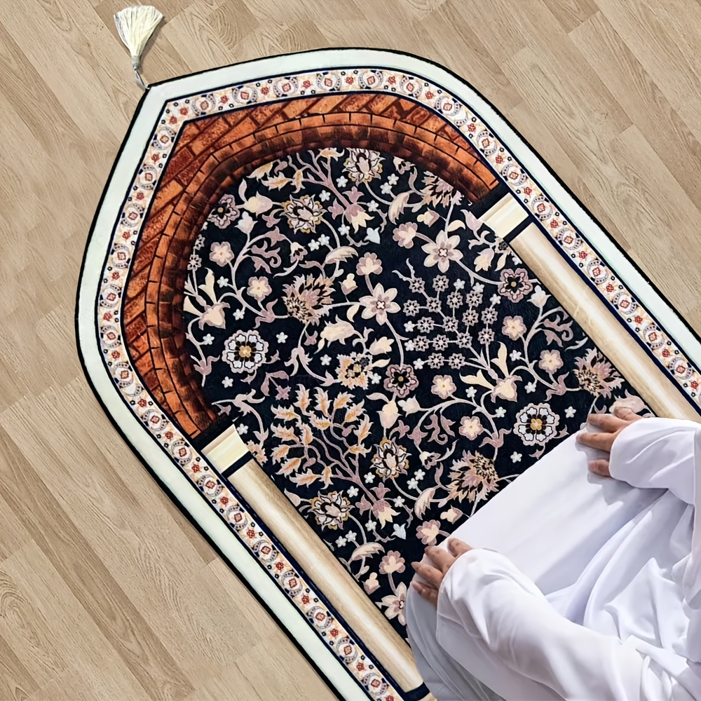 

1pc Tapis de prière musulman en velours , polyester 100%, irrégulière, lavage à uniquement, idéal pour le Ramadan (Eid Al-Fitr)