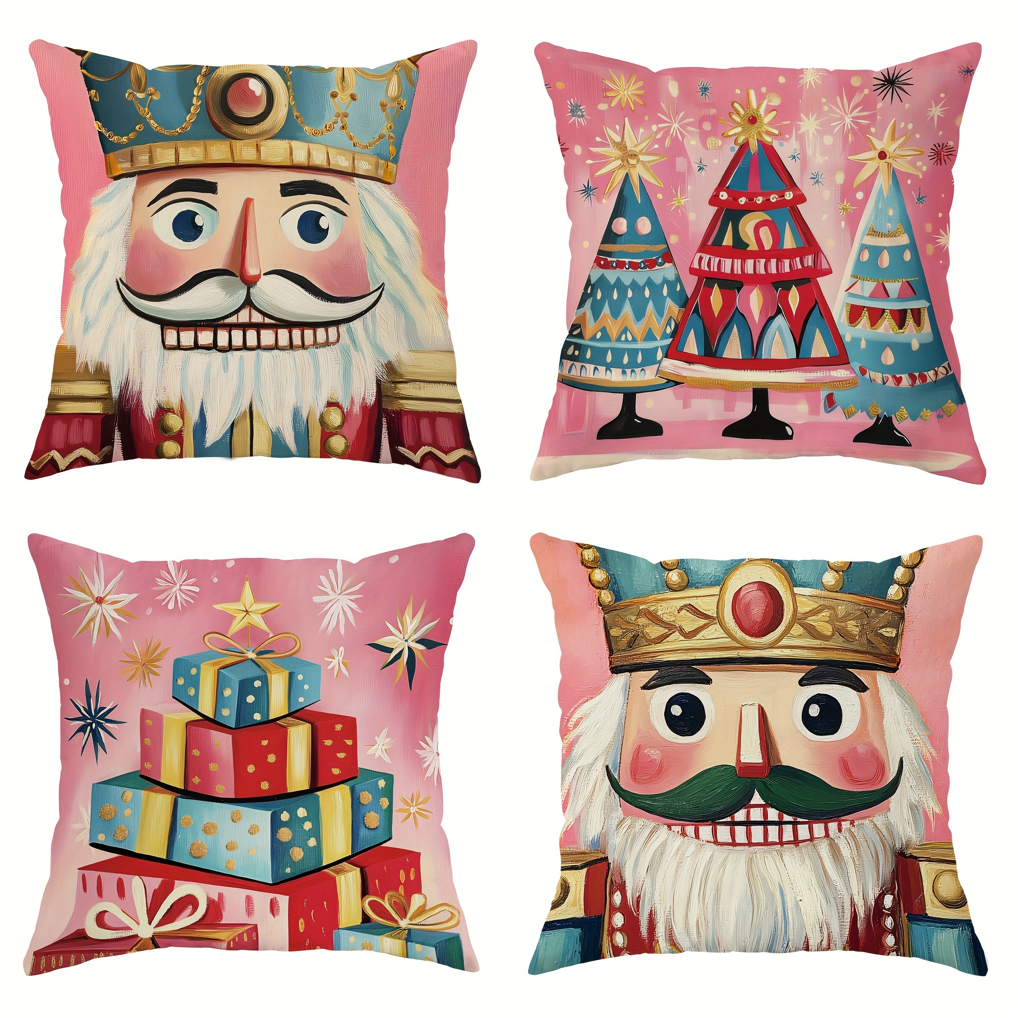 

Festive Velvet Throw Pillow Covers 4pcs Set - Cute Nutcracker & Christmas , Soft Decorative Cushion Cases For Sofa And Bed, , Zip Closure, Machine Washable, 18x18 Inches - Winter Home Decor