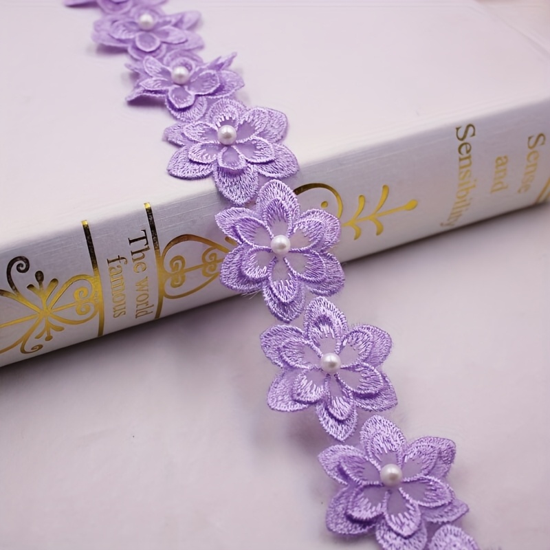 TEMU 10pcs Flowers Pearl Beaded Embroidered Flower Beaded Lace Ribbon Trim Handmade Sewing Supplies