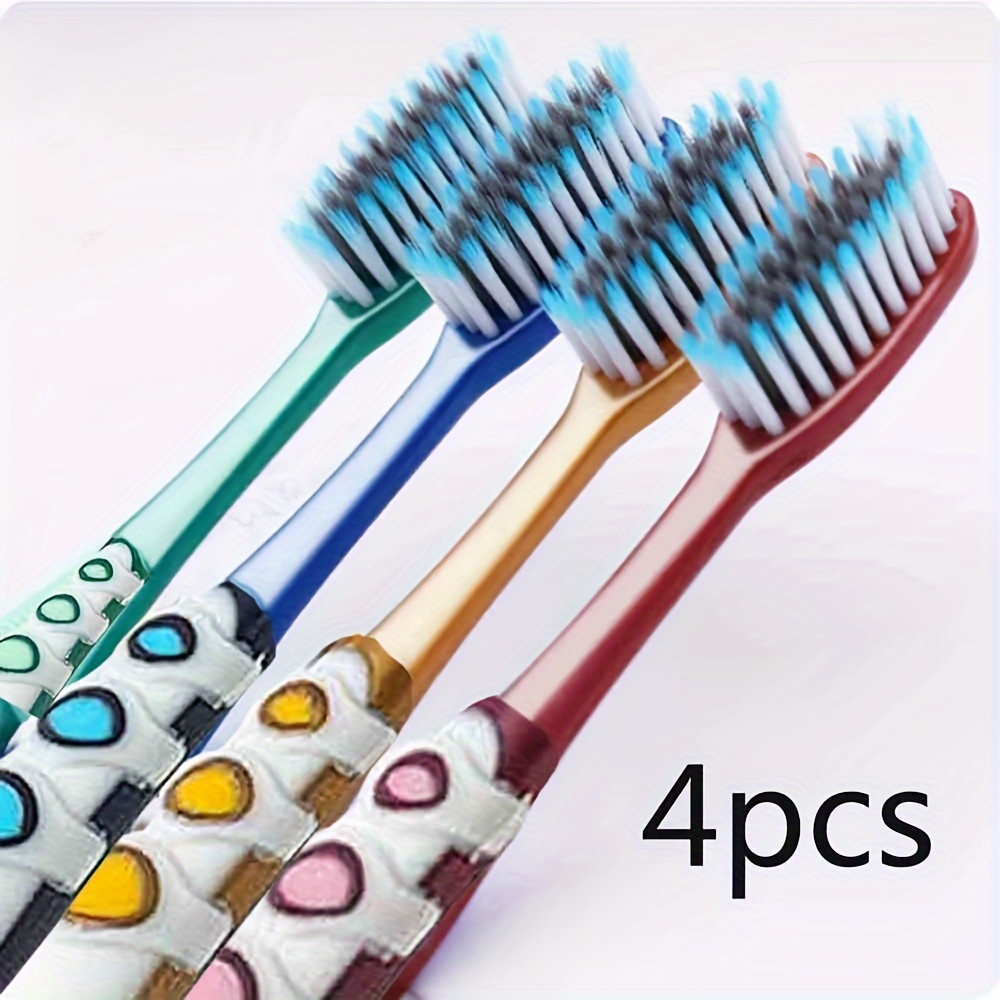 

4pcs Soft Toothbrushes For Adults - , Wide With Anti-slip Handle - Formaldehyde-free Nylon Brush Set