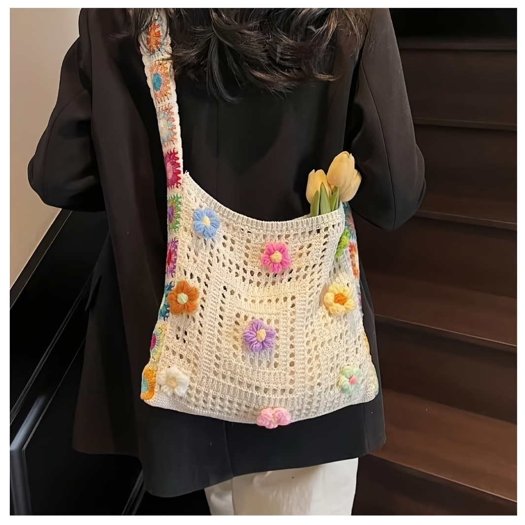 Bohemian -out Floral Color-block Casual Messenger Bag - Mixed-color Fabric Combination, Hand Washable, Design, For Women, Casual Fashion Accessory | | Soft Fabric Bag