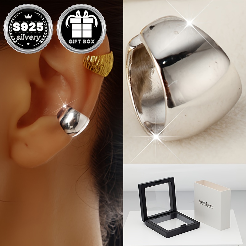 

1pc925 Sterling Silver Hypoallergenic Ear Clip Women' And Geometric Pierced Classic Earrings (about 1.5g)