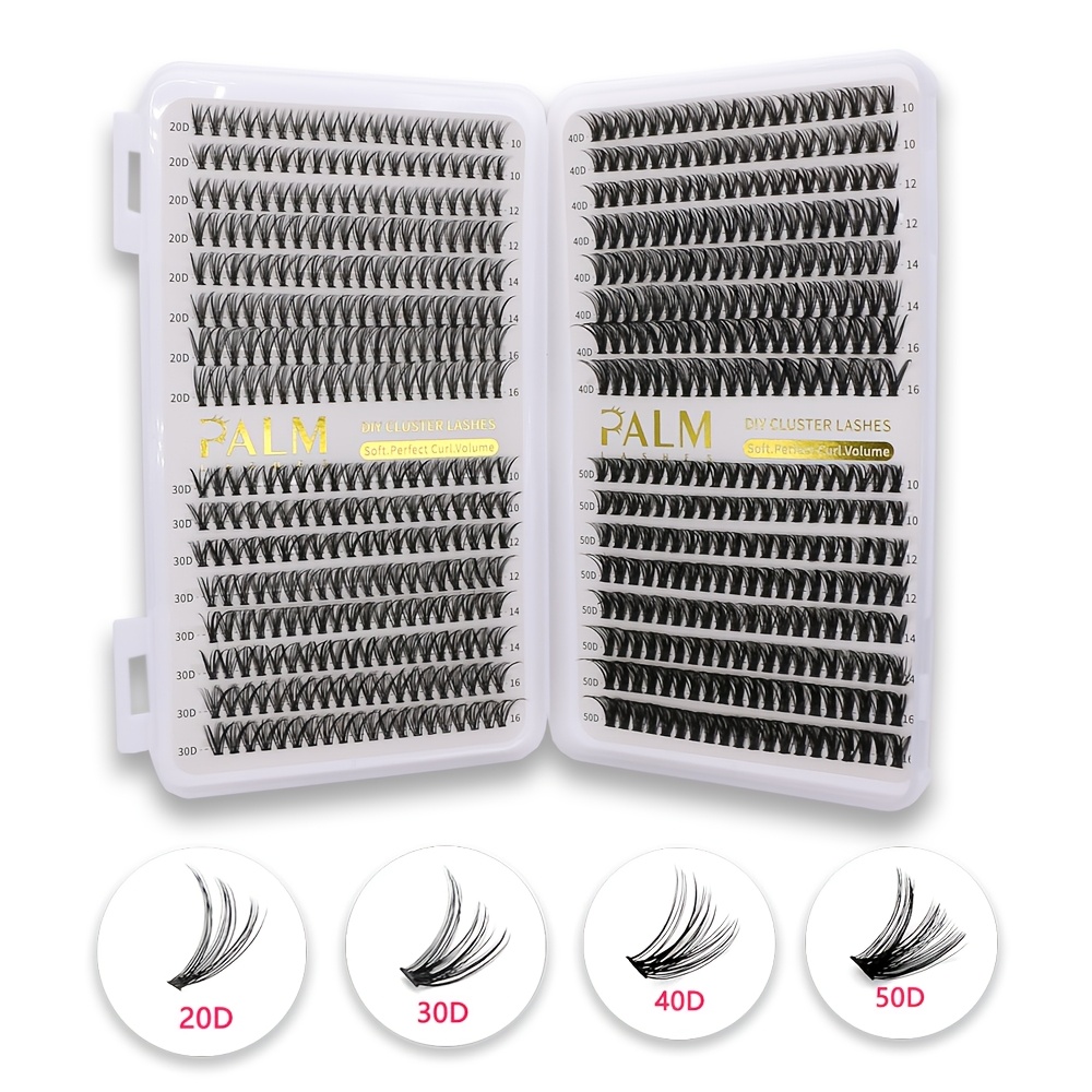 Palm Lash 640pcs Wispy Cluster Eyelash Extensions - D , Multi-style Mix, Soft & Reusable, Diy Individual Lashes For Beginners (10-80d)