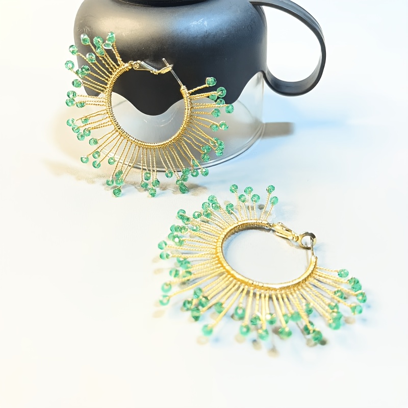 Women's Handmade Crochet Twisted Wire-Wrapped Round Ear Studs Earrings