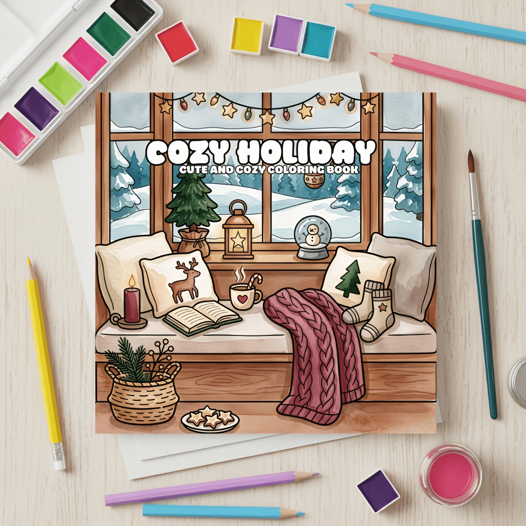 TEMU 1pc Cozy Holiday Coloring Book, 24 Pages Single-sided Design, Featuring And Easy Christmas Coloring Pages, Cute Winter Leisure Holiday Item,