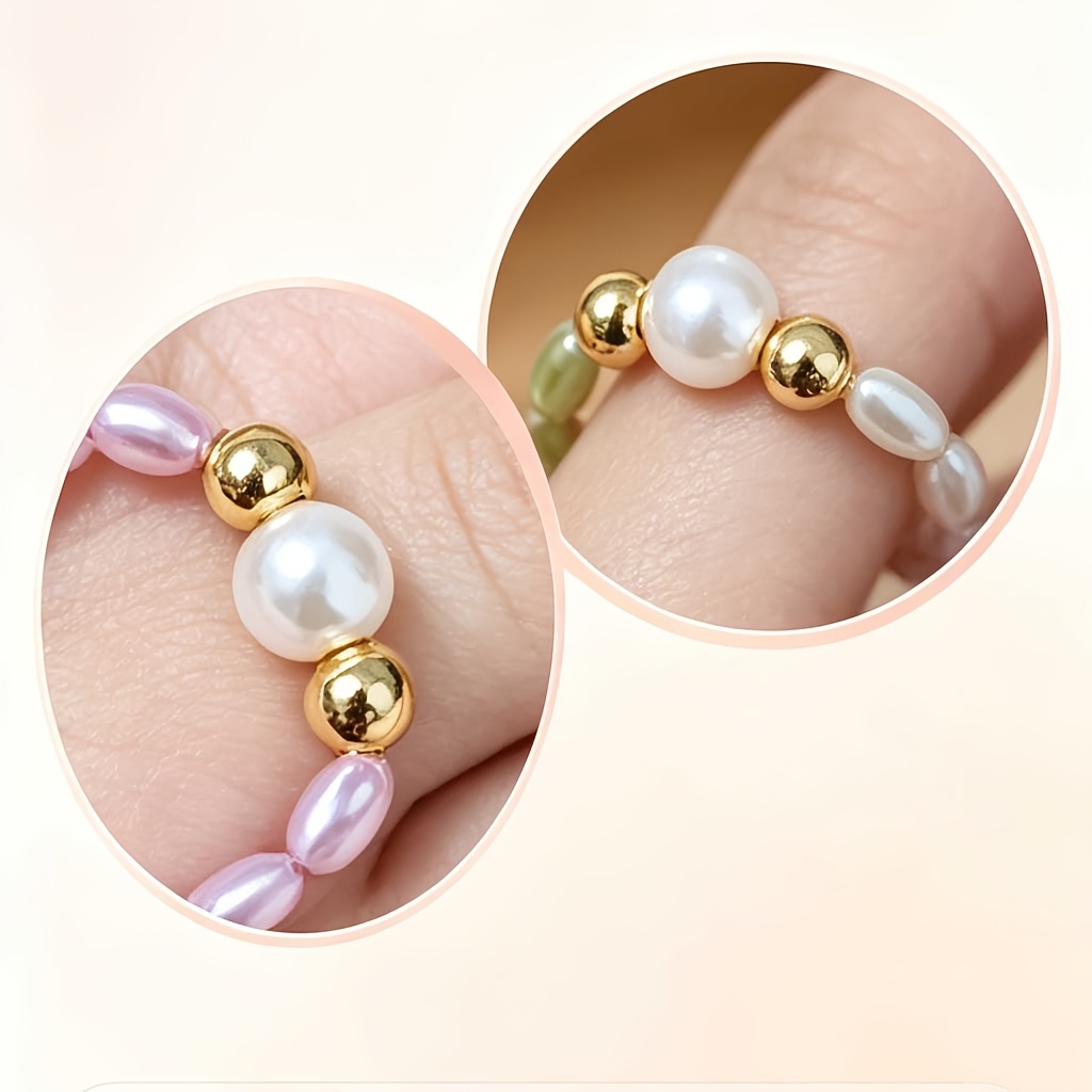 4pcs Elastic Beaded Women Ring Set with Gift Box, Friendship Gift