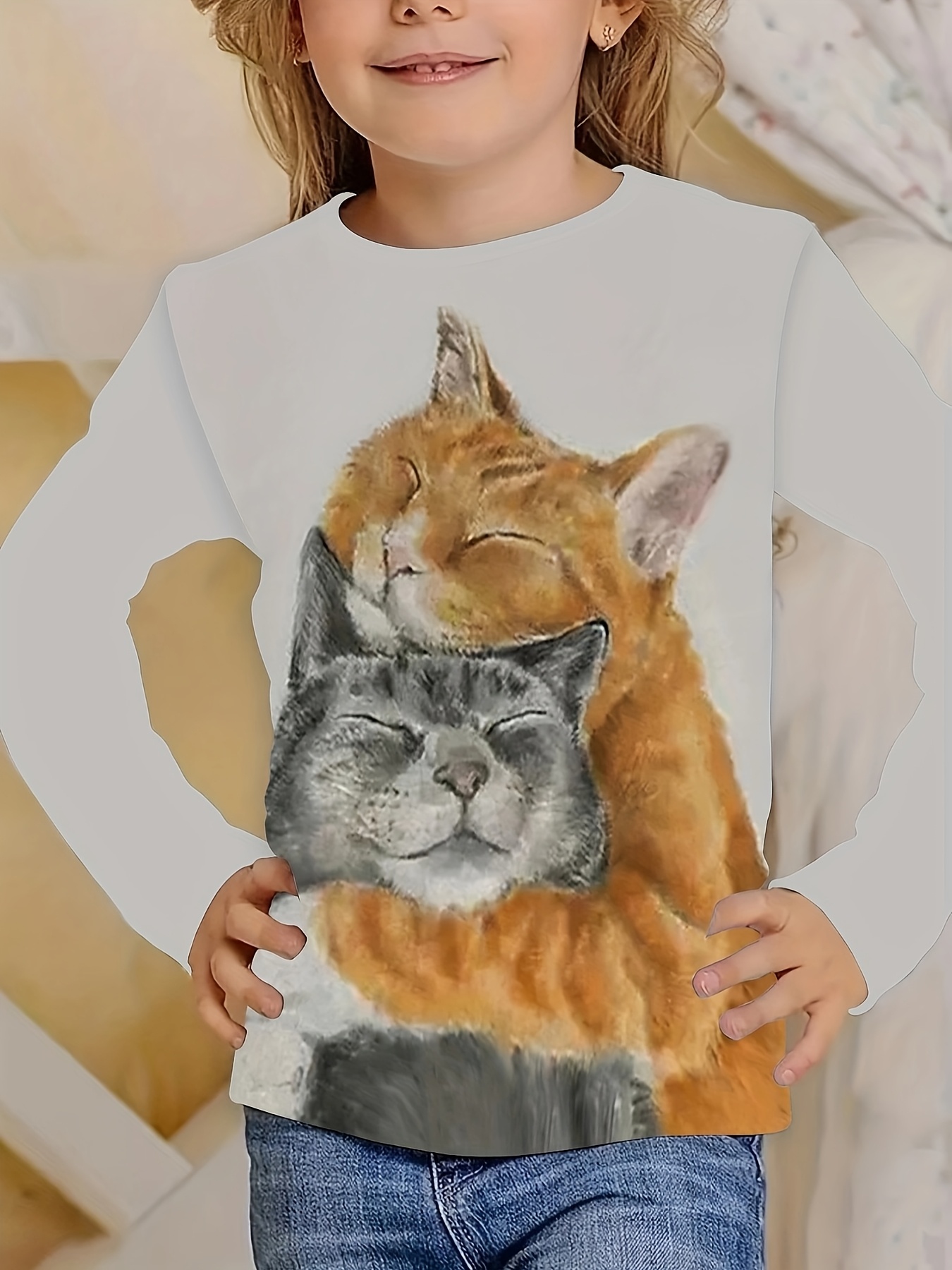 camiseta de comprida com estampa 3d de gatos fofos Temu Brazil