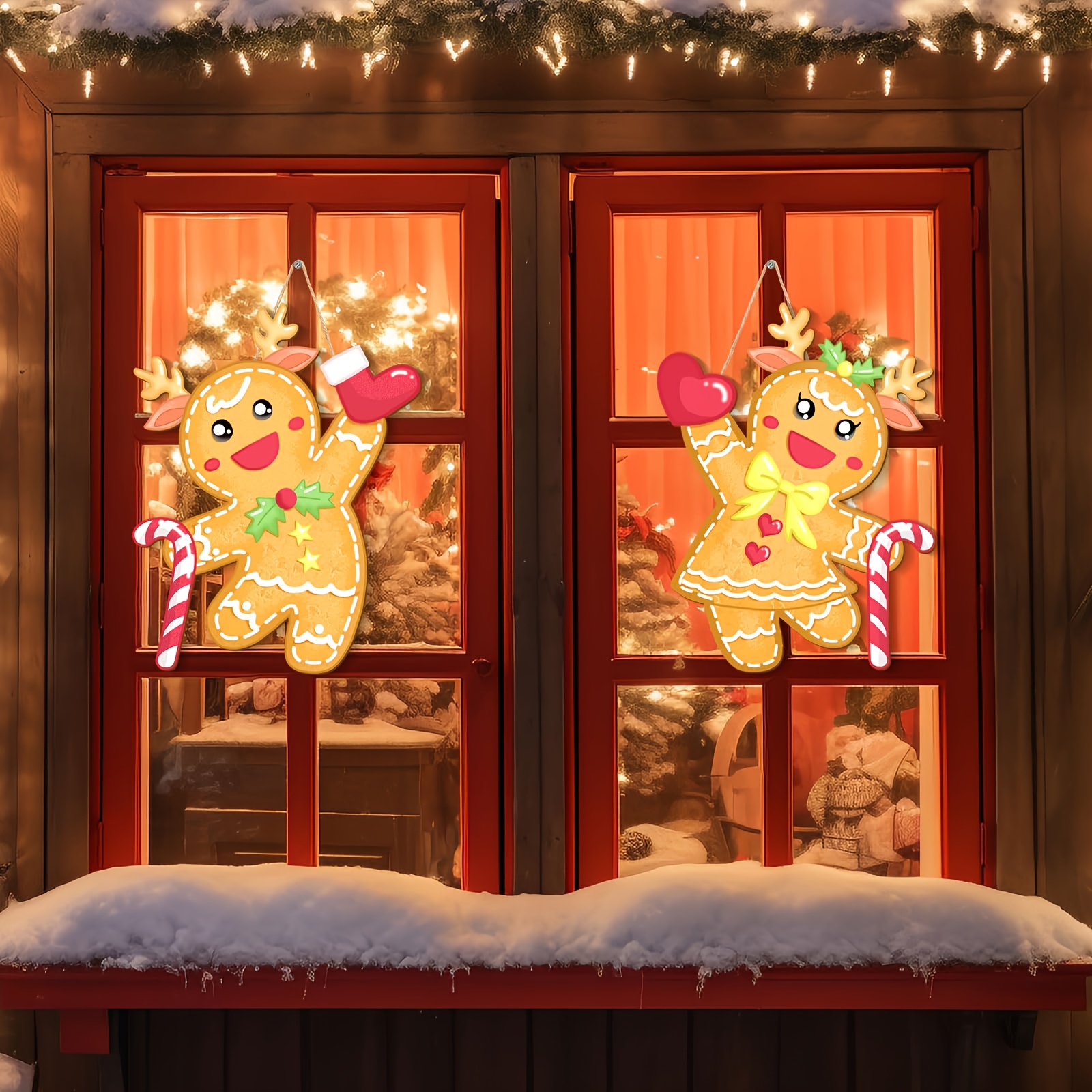 TEMU 2d Flat 2pcs Christmas Gingerbread Front Door Decorations | Christmas Yard Sign Decorations | Christmas Yard Wooden Post Outdoor Christmas Signs