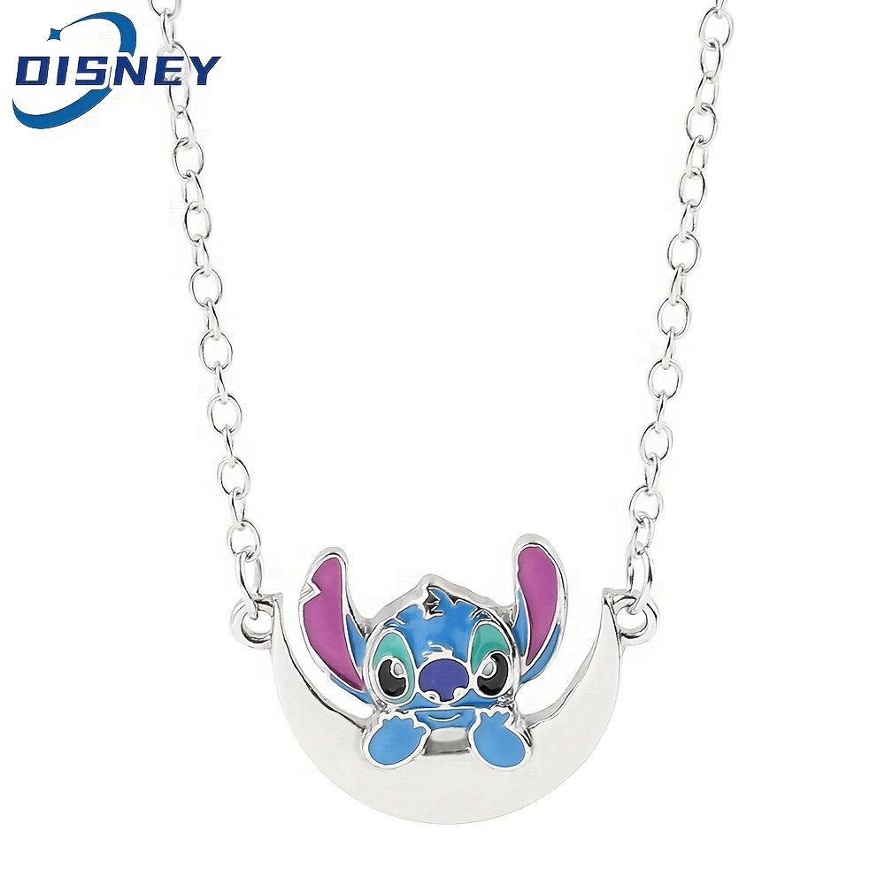 

1pc & Stitch Necklace Cute Cartoon Style Cartoon Figure Stitch Moon Metal Pendant Necklace Kawaii Jewelry Accessories