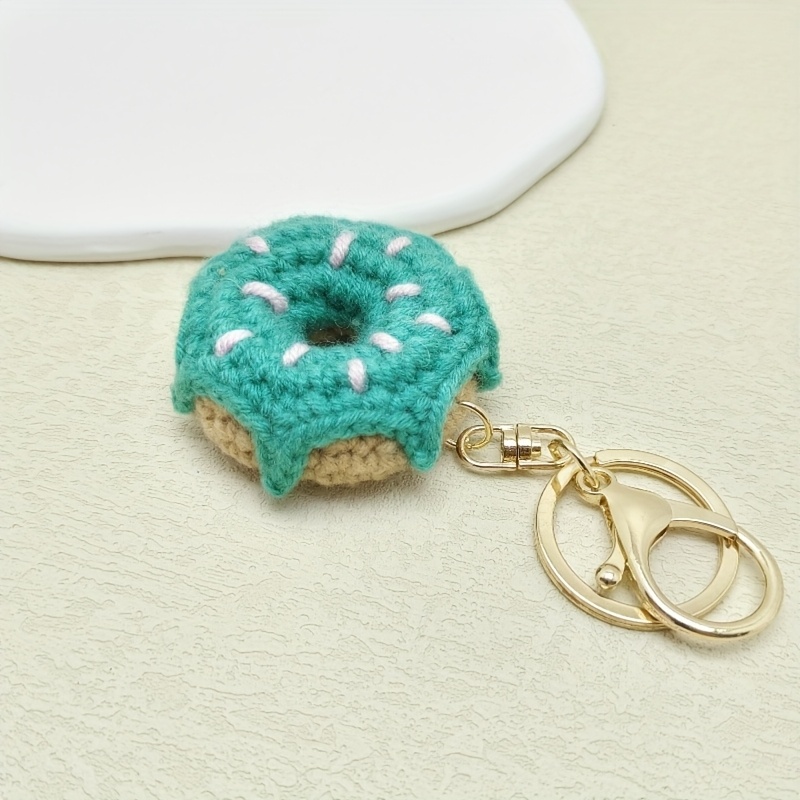 Image of Handmade Crochet Donut Keychain - Colorful Miniature Round Doughnut Charm With Lobster Clasp, Ideal For Valentine's Day Bag Pendant & Keyring Accessory, Cute Keychai