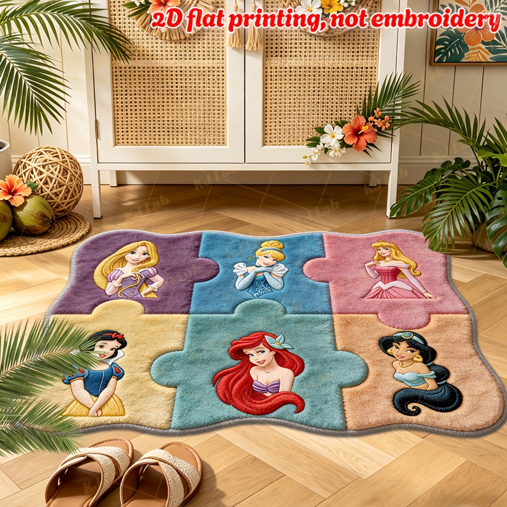 TEMU 2d Flat 1pc Wavy Irregular Floor Mat Yx38 - , Cinderella, Sleeping Beauty, Snow White, The Little Mermaid, Jasmine Princess Designs - Warm And