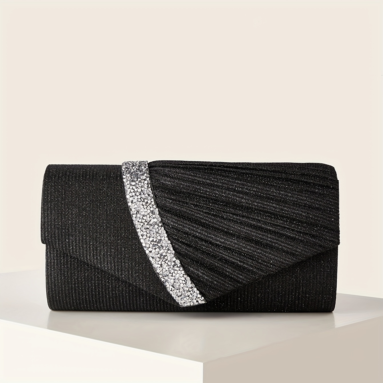 E-shop Schwarze Luxus-Abendtasche mit Strasssteinen – Umwandelbare Handtasche & Clutch mit Magnetverschluss, Hochwertiges Polyester für Hochzeiten, &