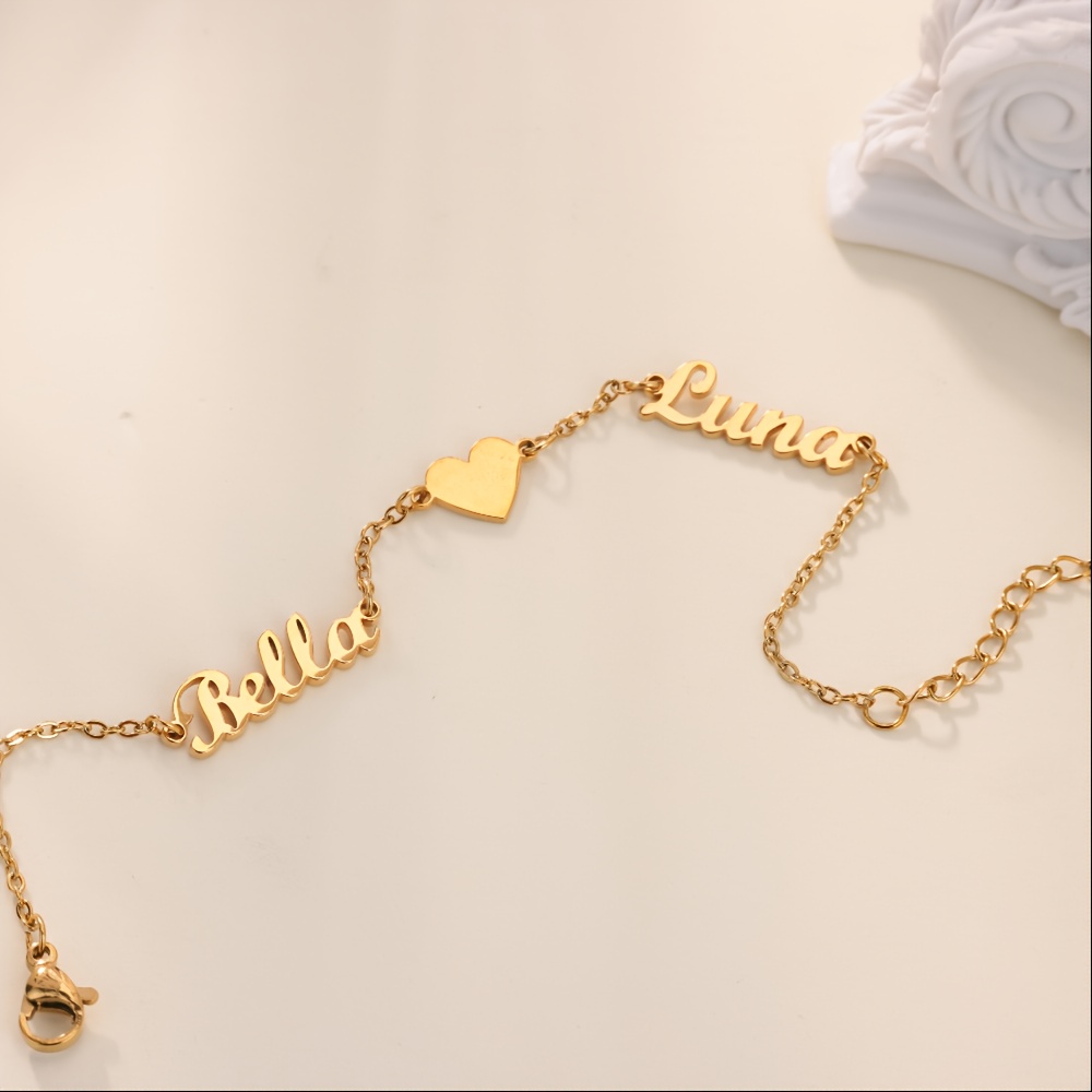 TEMU Bracelet cœur avec nom personnalisé, bracelet à manchette ouverte avec un cœur et , parfait pour les couples. Un cadeau de bijoux personnalisé,