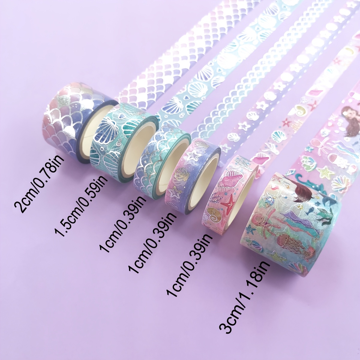 Silvery Mermaid Washi Tape Set, 6 Rolls, Ocean Theme Journal Decorative Stickers, Diy Scrapbooking Gift Wrapping Materials, Exquisite Gift