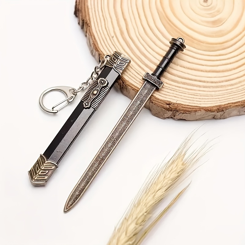 7pcs mini sword keychain set with sheath yellow alloy collectors 18 details 8