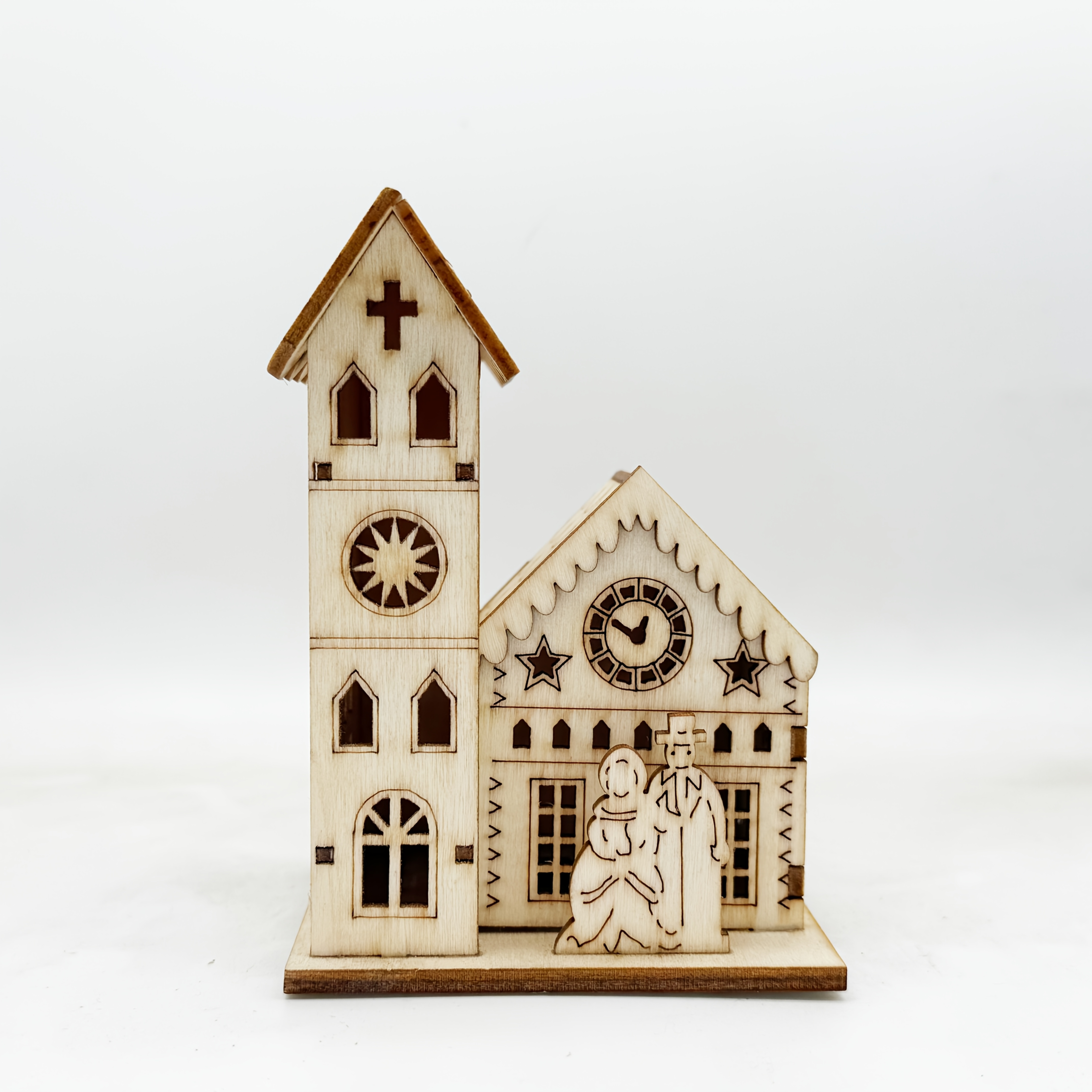 Image of New Christmas Wooden Craft Wooden Christmas Cottage Ornament Home Holiday Decoration