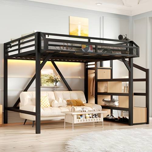 2 in 1 twin xl loft bed with storage stairs shelves built in wardrobe sturdy multi functional loft bed frame with safety spring needed multiple styles