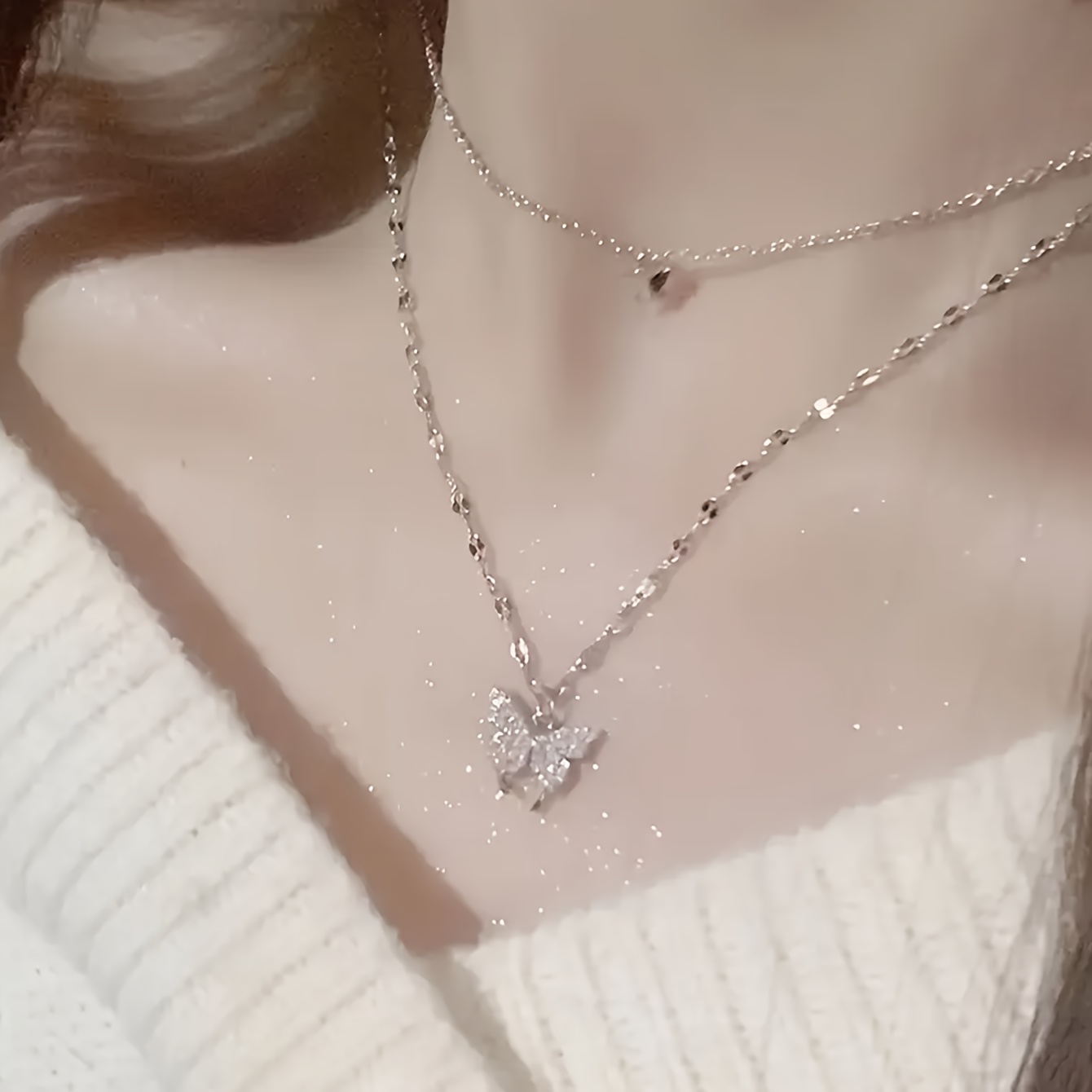 1pc Women' Layer Necklace - Pendant With Sparkling Crystals, Delicate Beaded Chains, Vintage & Minimalist Style Jewelry For Everyday & Party Wear, Versatile Accessory, Intricate Design