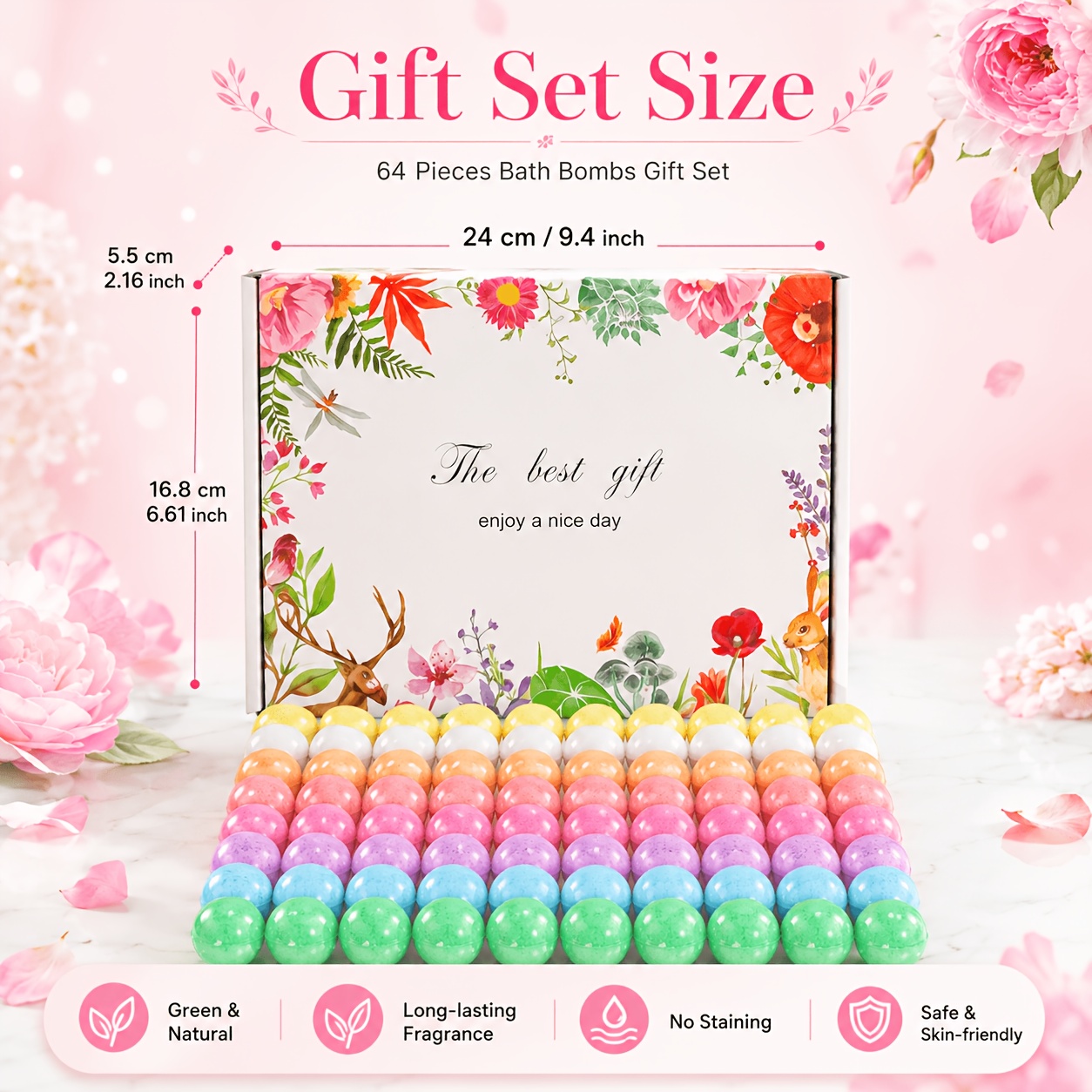 Bath Bombs Gift Set, 64pcs Individually Wrapped Bath Salt Bombs