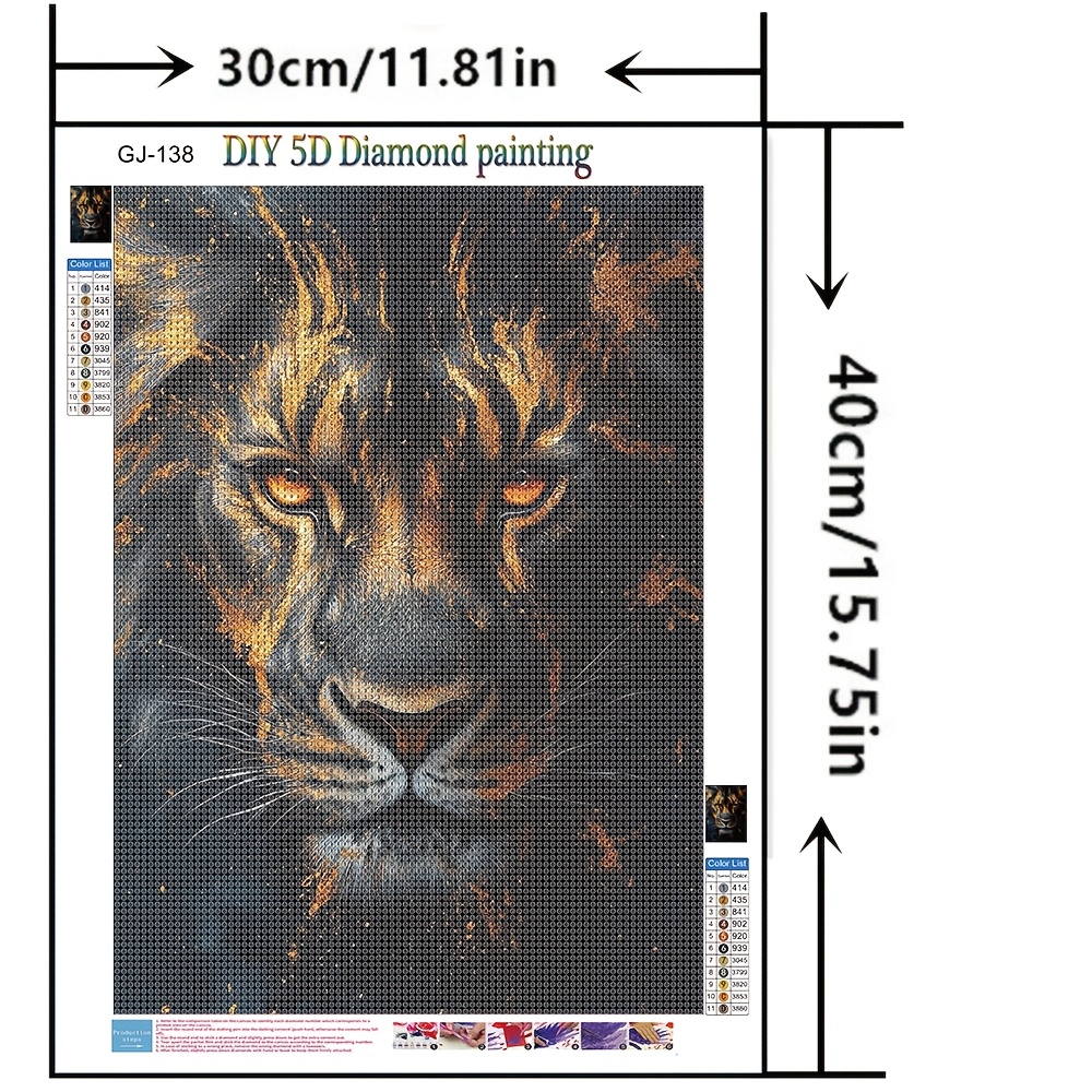 Image of 1pc Lion Diy Diamond Painting With Round Diamonds - Lion Mosaic Wall Tapestry Suitable For Home Decor, Lion Picture, Craft Project, Animal Art, 30x40cm/15.75x11.81in