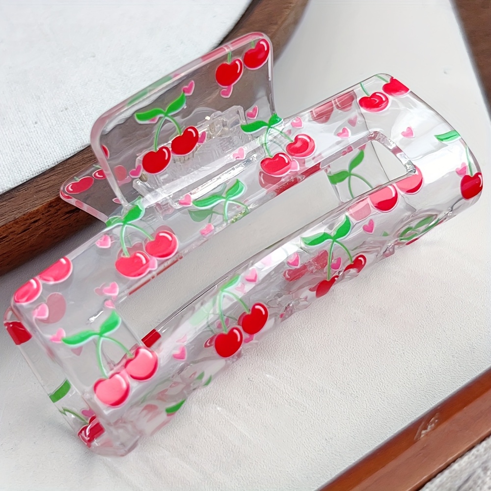 E-shop Niedliche Haarspange mit Kirschdruck aus transparentem Acryl - Süße & stylische große Klemme für Damen, trendiges Haaraccessoire für , Dates &