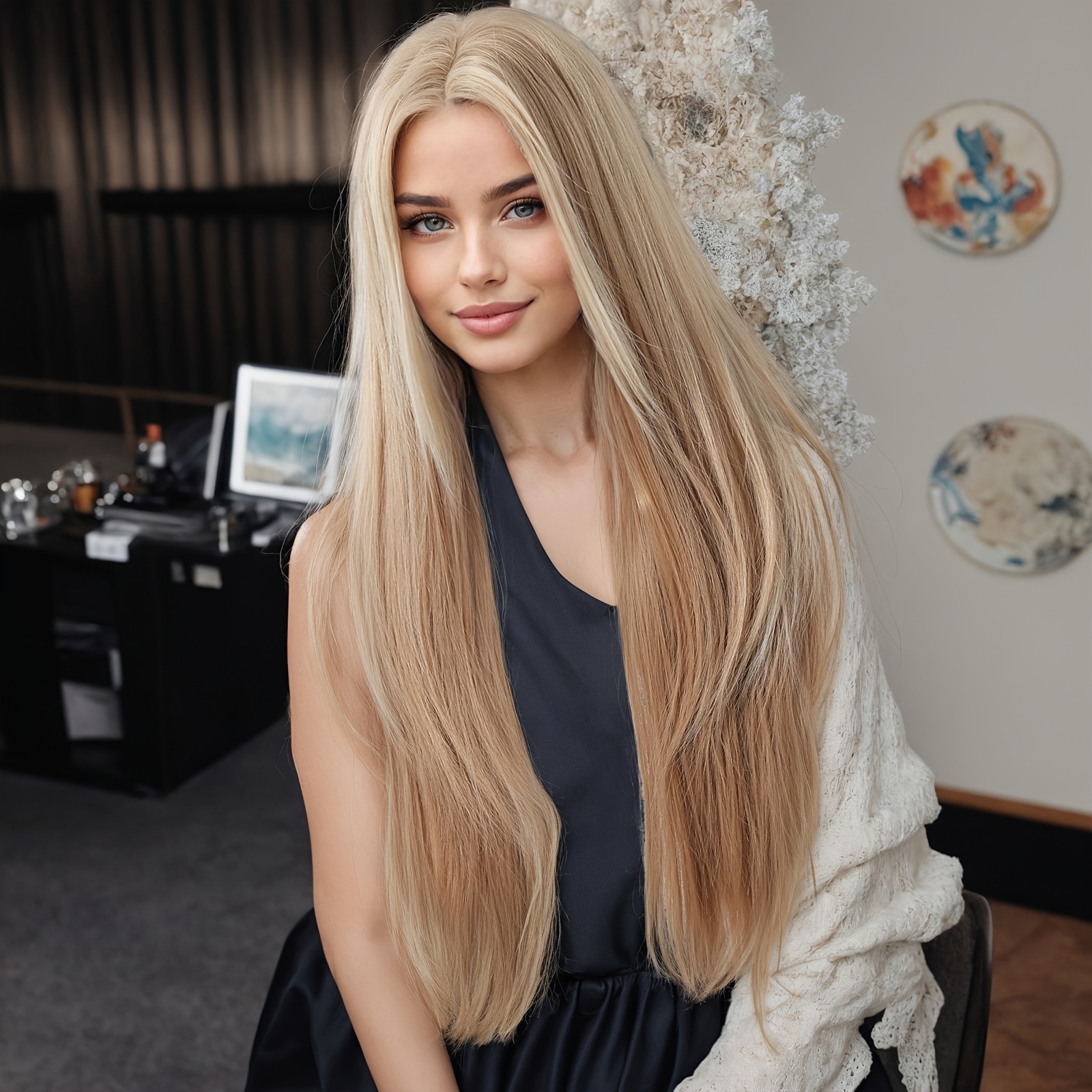 

Elegant Straight Long Hair Wig For Women, 100% Tang Long Fiber, 150% Density, Cap, Universal Fit - Woven Wigs