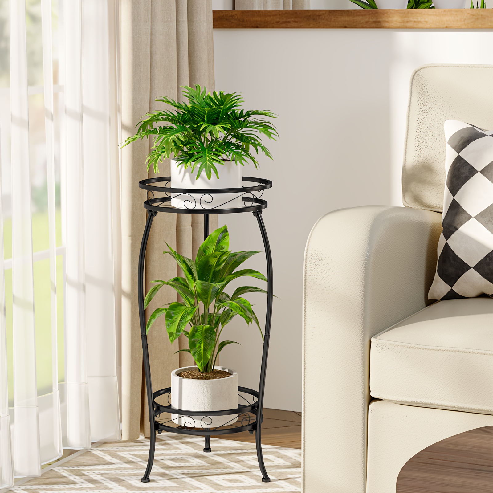 TEMU Heavy Duty 27" Tall 2-tier Metal Plant Stand With Curved Legs & Sturdy Base - Indoor/outdoor Multi-tier Plant Display Shelf For Garden, Patio,
