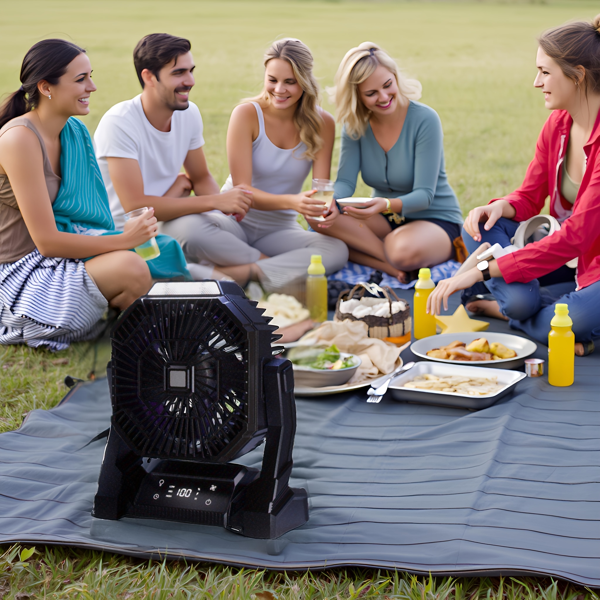 TEMU Portable Circulating Fan Blade Camping Fan, With Led Light, 20, 000mah Rechargeable Battery, Led Digital Display, , Timer, Rotating Hook, Suitable For Office Work And Sleeping