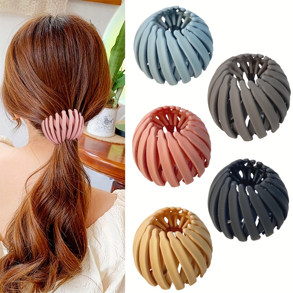 TEMU 5pcs Bird Nest Magic Hair Clips - Expandable Ponytail Holder & Bun Maker For Women, Elegant And Cute Hair Accessories In Assorted Colors, Ideal